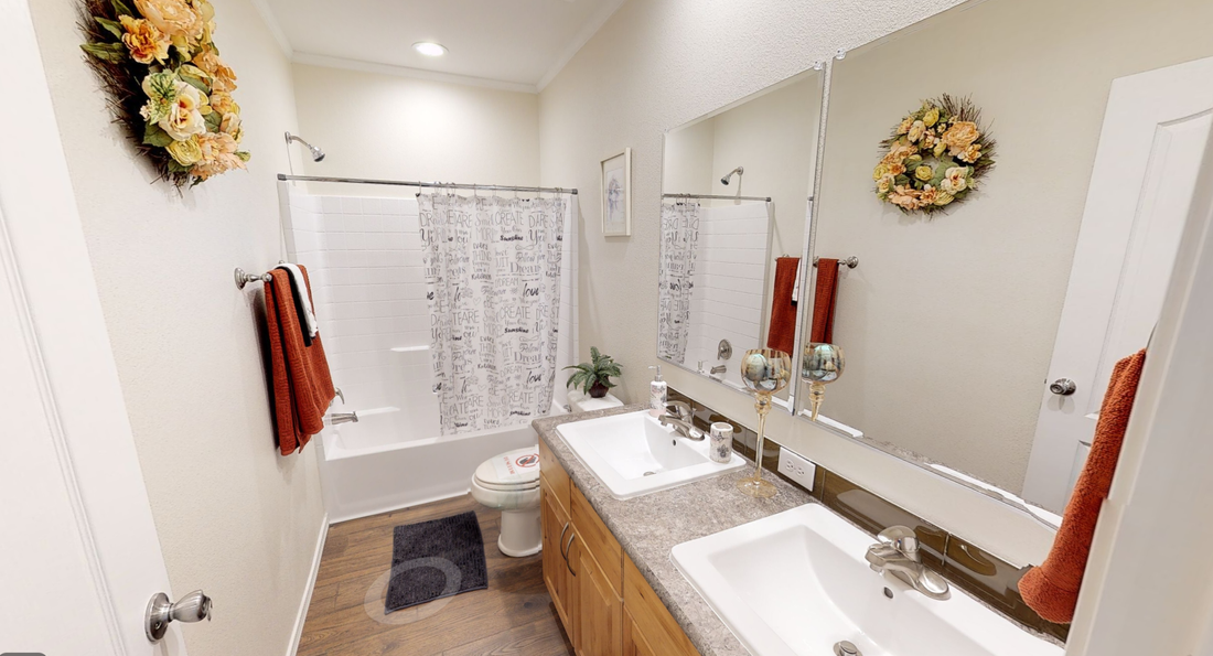 The K3066A Guest Bathroom. This Manufactured Mobile Home features 3 bedrooms and 2 baths.
