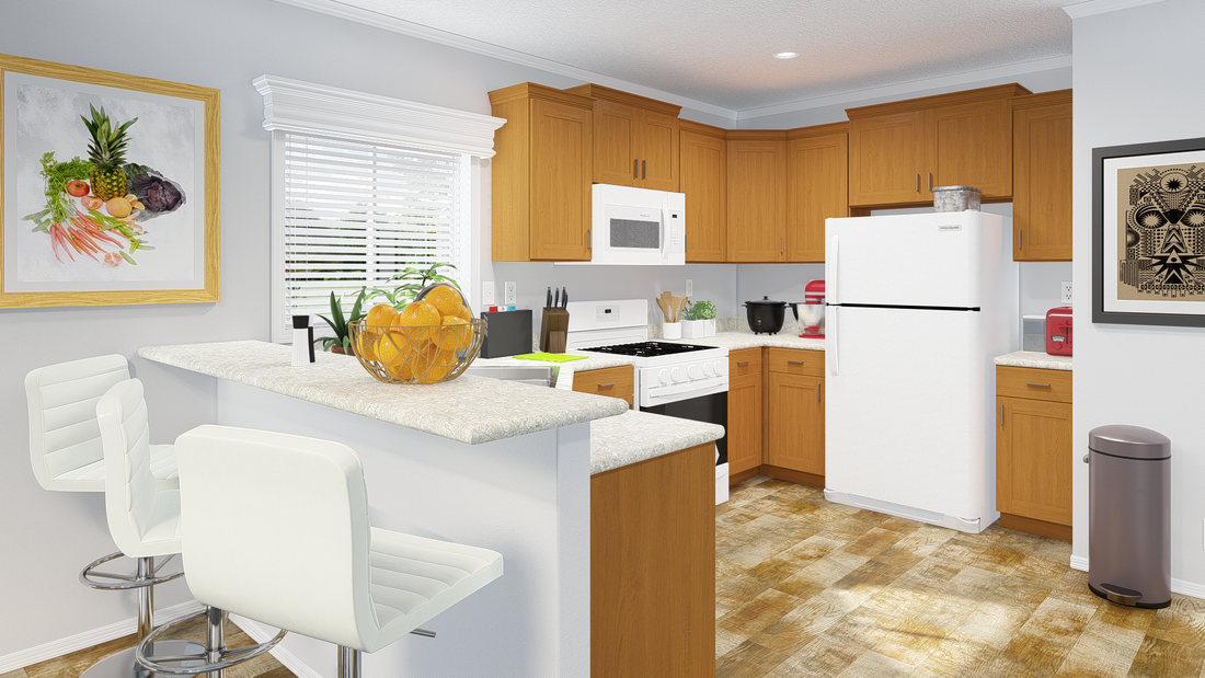 The K1656A Kitchen. This Manufactured Mobile Home features 2 bedrooms and 1 bath.