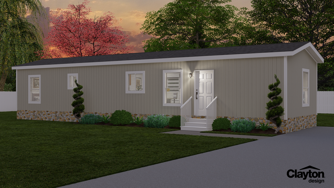 The K1656A Exterior. This Manufactured Mobile Home features 2 bedrooms and 1 bath.