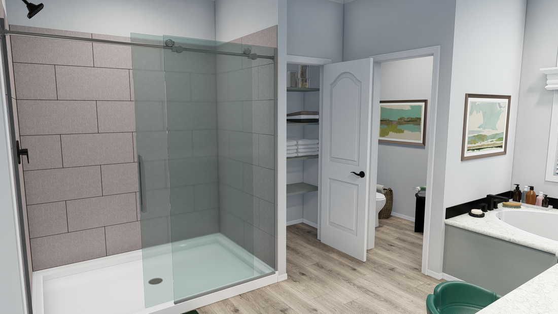 The SUM3076A Primary Bathroom. This Manufactured Mobile Home features 4 bedrooms and 2.5 baths.
