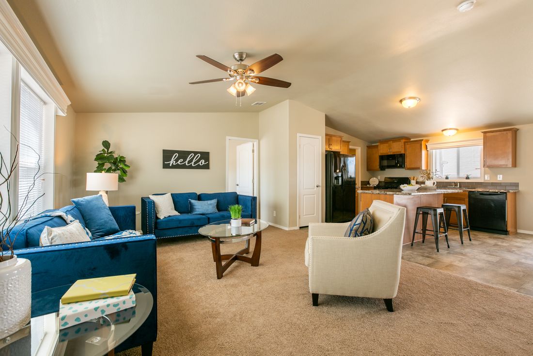 The THE WAVE Family Room. This Manufactured Mobile Home features 4 bedrooms and 2 baths.